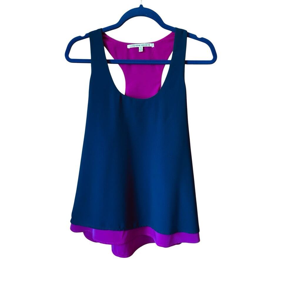 Collective Concepts Women’s Navy/Fuchsia Tiered Racer Back Tank Top Size S